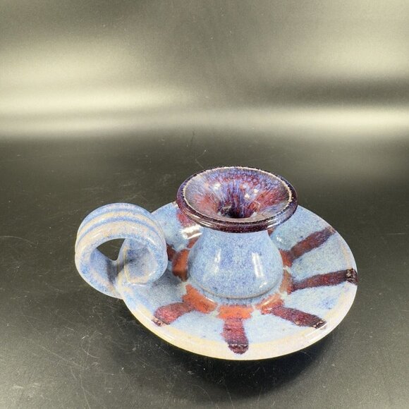 Hand Made Studio Art Pottery Candle Stick Holder Set 2 Multicolor Drop Glaze VTG - Picture 15 of 15